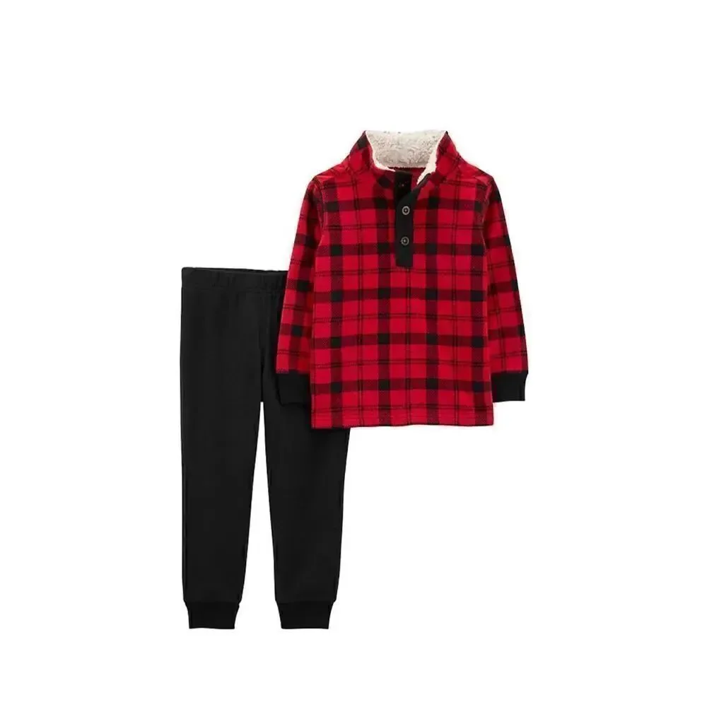 CARTERS BOYS 3T Buffalo Check Fleece Pullover & Jogger Pants Set